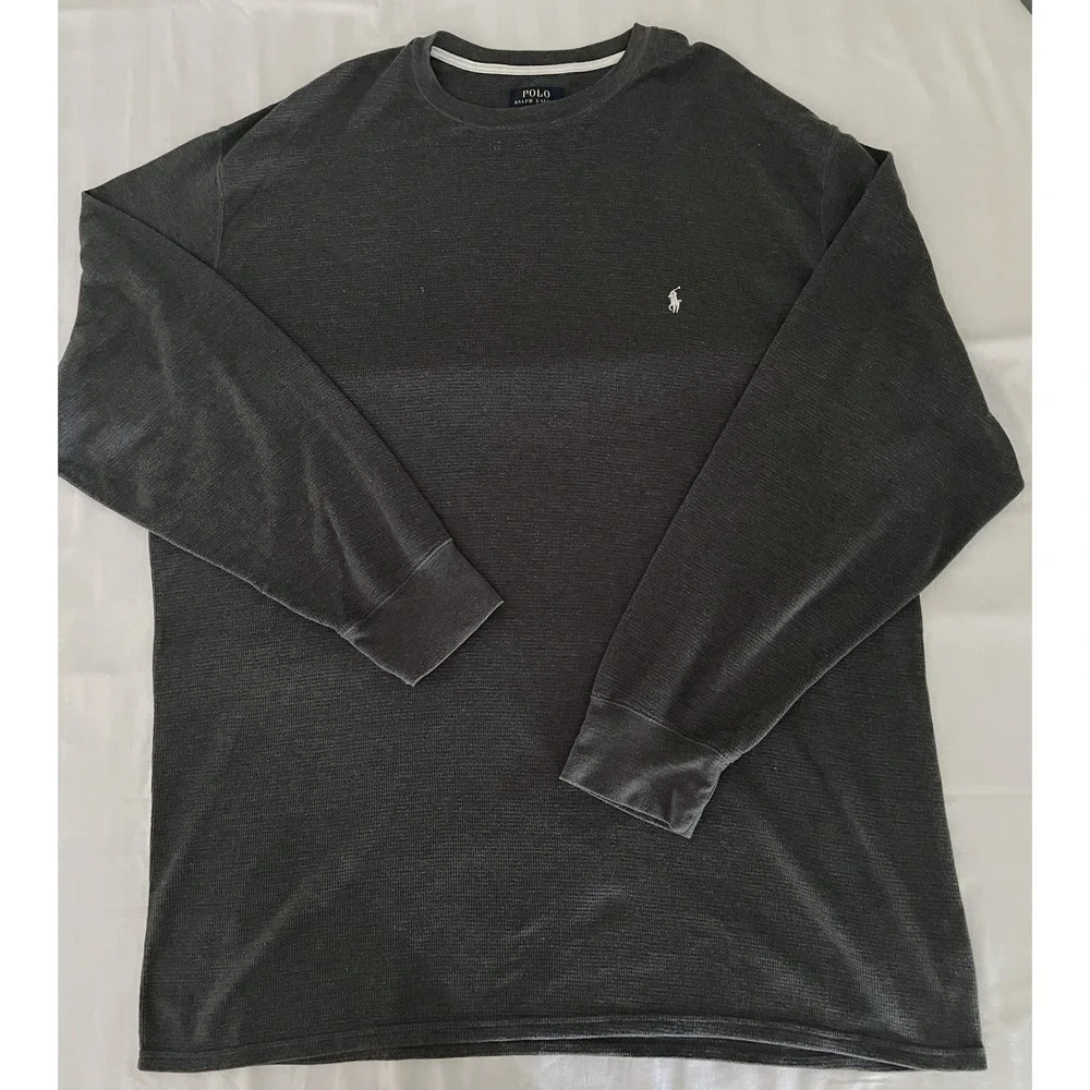 Polo Ralph Lauren Thermal Shirt Mens 4XT Dark Gray Sleepwear LS Waffle Pony